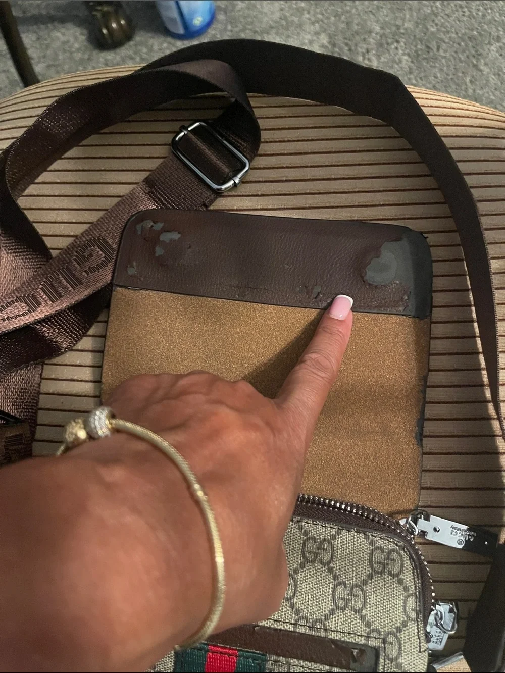 Gucci Brown GG Supreme Messenger Bag with Red-Blue Web Stripe